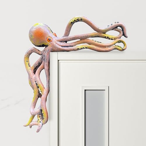 JARPSIRY Cute Octopus Statue Door Sitter, 5.9 Inch Resin Sea Monster Figurines Wall Sculpture Coastal Beach Home Decor for Lake House Bar Bathroom Ocean Ornaments