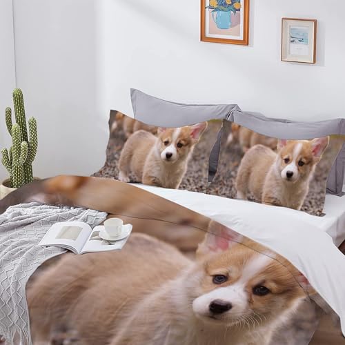 Housse de couette 200x200 Corgi avec parure de lit 3 pièces