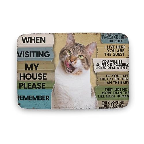 When Visiting My House Please Remember Cat Indoor Door Mat Entryway Rug Cat Doormat Washable Front Door Mat Non Slip Welcome Floor Mats for Entrance Gift 30x18 Inch