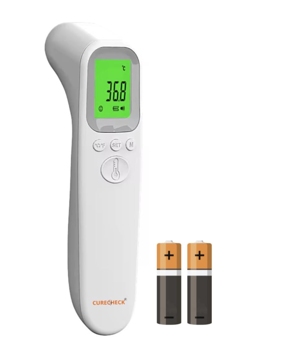 Sleek Digital Infrared Thermometer For Fever - Non Contact IR Thermometer, Forehead Temperature Gun | For Adults & Kids | 2 AA Batteries Included