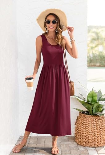 Image of WNEEDU Women's Summer Maxi Dress Casual Sleeveless Sundress
