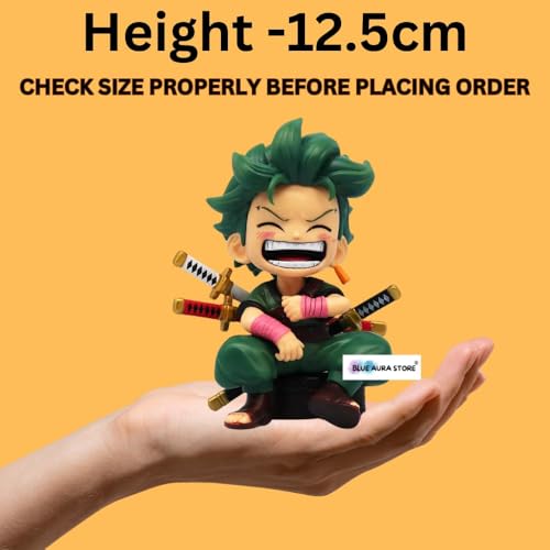 Image of Blue Aura Roronoa Zoro Action Figure Height-12.5cm Multicolour PVC | Zoro Mini Laugh