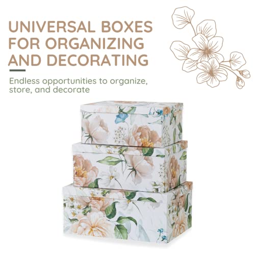 Soul & Lane Decorative Cardboard Boxes For Home Décor - Floral Revival - Set Of 3: Nesting Boxes With Lids, Paperboard Storage Boxes For Organizing, Photo Storage Boxes, Large Keepsake Memory Boxes #TOP1