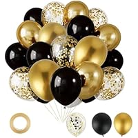 50 Globos Negros y Dorados - 30 cm de Látex Negro, Dorado
