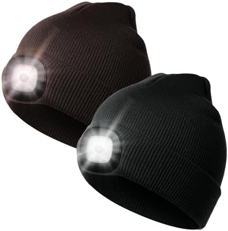 LED Beanie Hat with Light, Headlamp Beanie Cap Unisex Winter Warm Knit Night Light Hat, Knit Beanie Gifts for Men Women Kid