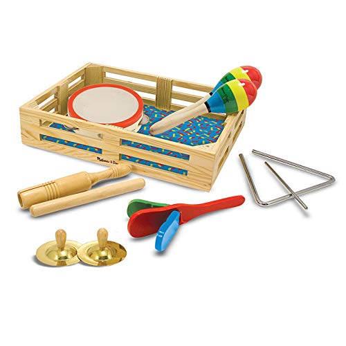 Melissa & Doug zespół w pudełku instrumenty muzyczne | Muzyczne instrumenty dla dzieci | drewniana skrzynka do przechowywania | zestaw 10-elementowy | 3+ | Prezent dla chłopca lub dziewczynki