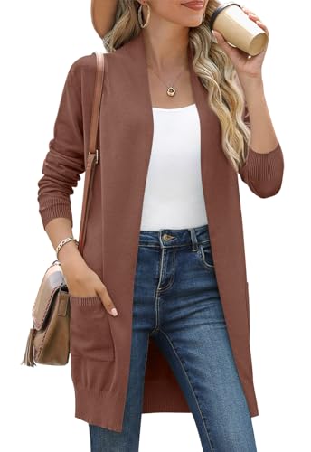 Image of Anymiss Womens Oversized Long Sweater Cardigan with Pockets - Long Sleeve Knit Kimono S-3X
