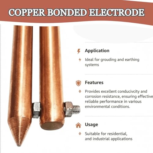 Image of 1M Earth Rod Copper Earthing Home 3 Feet Copper Bonded Earth Rod 14mm Earthing Electrodes 100 microns Copper Earthing Grounding Rod Kit High Conductivity Copper Bonded Earthing (14MM EARTHROD)