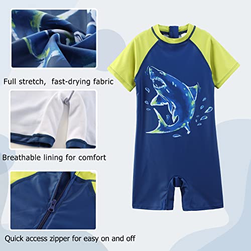 Big Boys One Piece Rash Guard Swimsuits Short Sleeve Swim Shirt Bathing Suits Big Shark Size 12/10-12 Years #TOP2