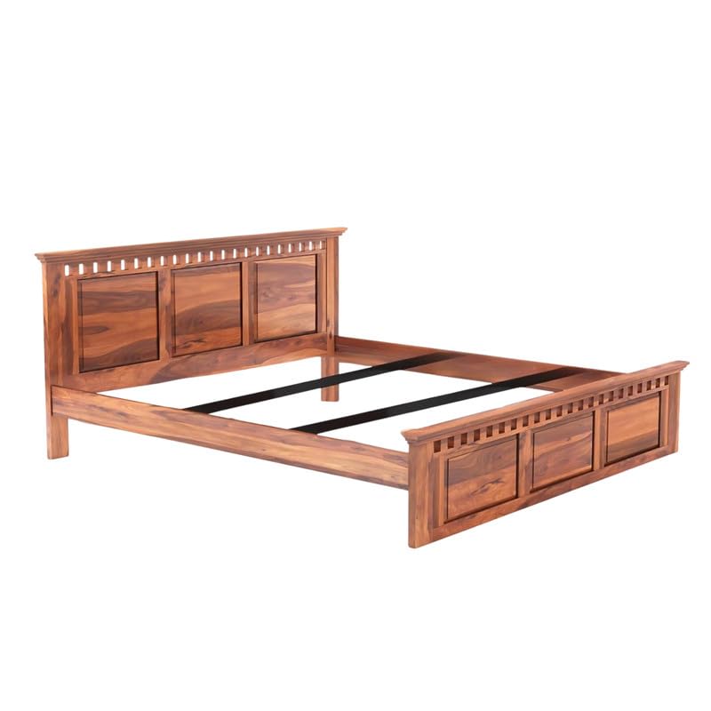 Image of Amazon Brand - Solimo Solid Sheesham Wood Kuber King Size Bed Without Storage + 2 Bedside | Wooden King Size Cot Bed | Double Bed with 2 Bedside Furniture for Bedroom (Honey Finish)