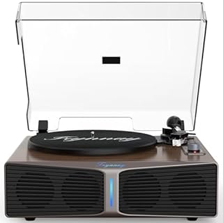 Giradischi con altoparlanti, giradischi Bluetooth con altoparlanti integrati, contrappeso regolabile, AT-3600L, 33/45 giri, barra luminosa a luminosità regolabile, noce