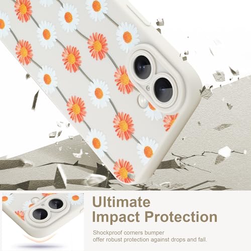 Image of Designed for iPhone 16 Plus Case, Cute Daisy Flower Floral Pattern Design, Slim Soft TPU Liquid Silicone Protective Cover for Women Girls - White