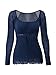 Y2K Mesh Top Women Long Sleeve Shirts Scoop Neck Ruffle Hem Babydoll Blouse Navy Blue
