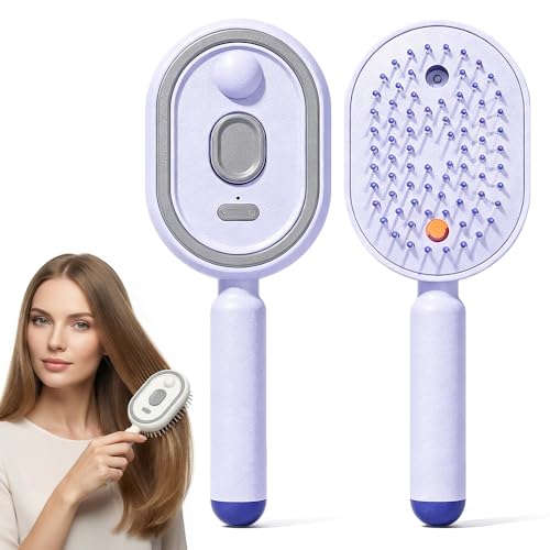 Electric Steam Brush for Hair 2026 New Rechargeable Hair Straightener Brush with Detangling Comb Water Spray Hair Brush for Both Long & Short Hairs (Purple)