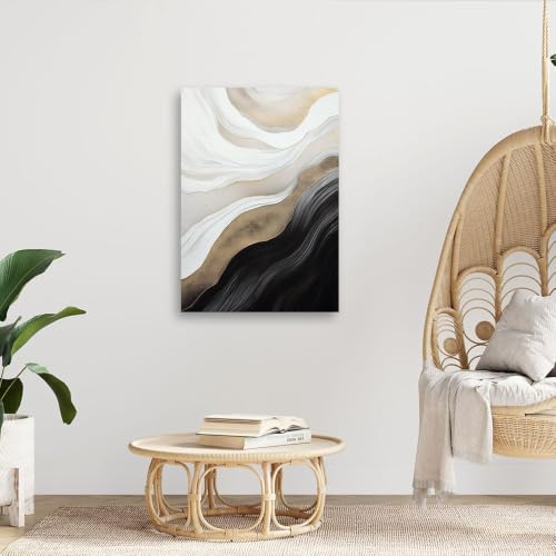 Cuadro abstracto moderno de mármol negro y dorado para decorar la pared de tu salón 3