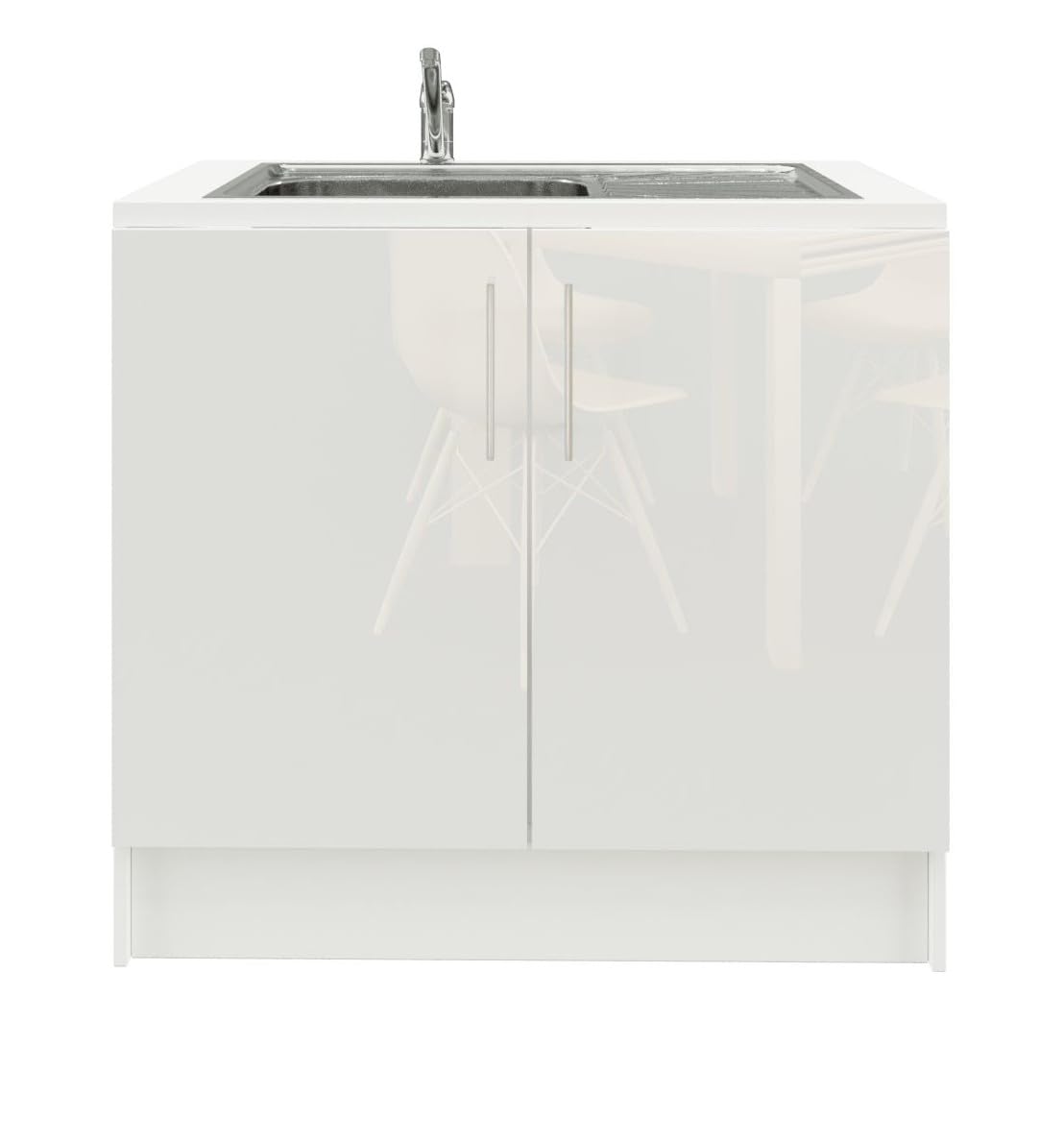 JD Greta 1000mm Utility Room Sink Unit with Tap, Kitchen Base Cabinet - White Gloss