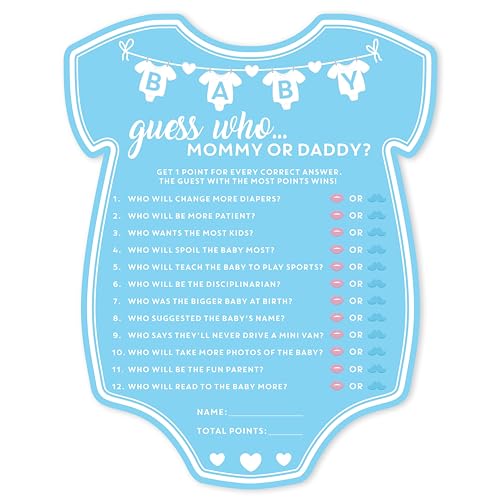 Party Hearty 50 pcs Baby Shower Games for Boy, Blue Mommy or Daddy Guess Who Game, Fun Activity Cards, Baby Shower Ideas