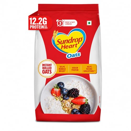 Image of Sundrop Heart Rolled Oats 1Kg | High Fiber & Protein Oats | Instant Breakfast Oats Ready in 3 Min | Overnight Oats, Healthy Cereal for Daily Nutrition
