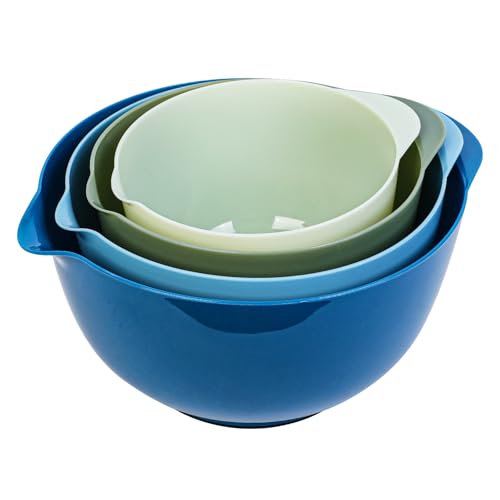 BoxedHome Sapphire Nesting Plastic Mixing Bowl Set with Pour Spout, Microwave and Dishwasher Safe, BPA Free Non-Slip Base, Set of 4, Great for Prepping, Baking, Cooking