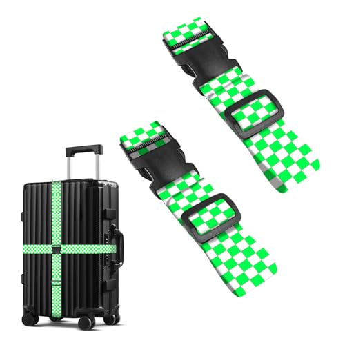 Image of Nuxovilar Luggage Straps Set for Suitcase 1.96x71in Polyester | Cargo Strap Travel Belt Security Buckle Band Sports Themed Trip Family Vacation Gym (Green Checkerboard)
