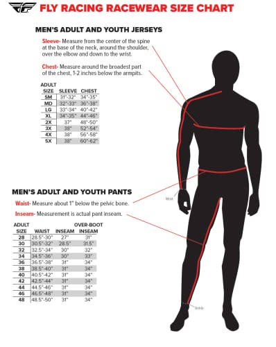 Fly Racing Calça de bicicleta jovem Rayce 2024 (vermelho/branco/azul tamanho juvenil EUA 26)