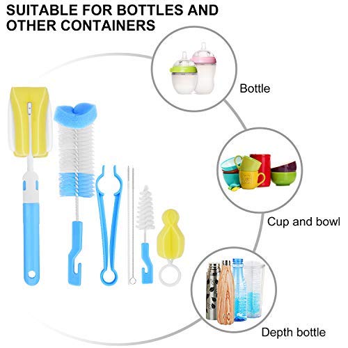 Bottle Brush Set, 7Pcs Baby Bottle Brush Cleaner Kit with Nipple Brush & Straw Cleaner (Blue)