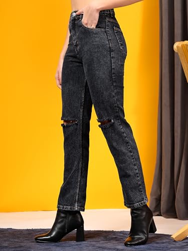 Image of KOTTY Women's Relaxed Fit Solid Comfortable and Strechable Ankle Lengrh Jeans