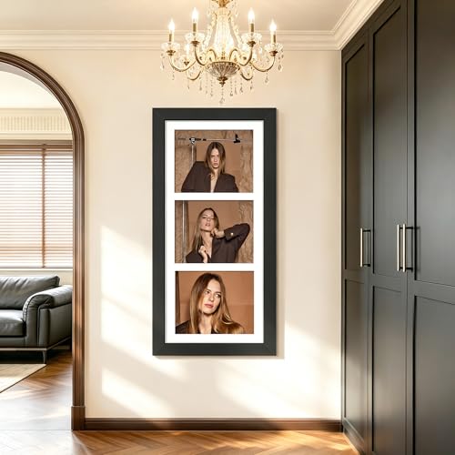Image of DUENPY 11.5x26.1 Picture Frame 3-Opening 8x10 Collage Picture Frame Displays Three 8x10 inch Photos Collage Wall Decor Wall Hanging or Tabletop Black