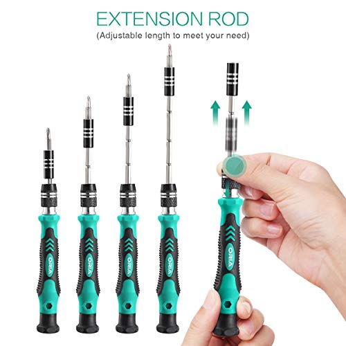 ORIA Precision Screwdriver Kit, 60 in 1 with 56 Bits Screwdriver Set, Magnetic Driver Kit with Flexible Shaft, Extension Rod for Mobile Phone, Smartphone, Game Console, Tablet, PC, Green