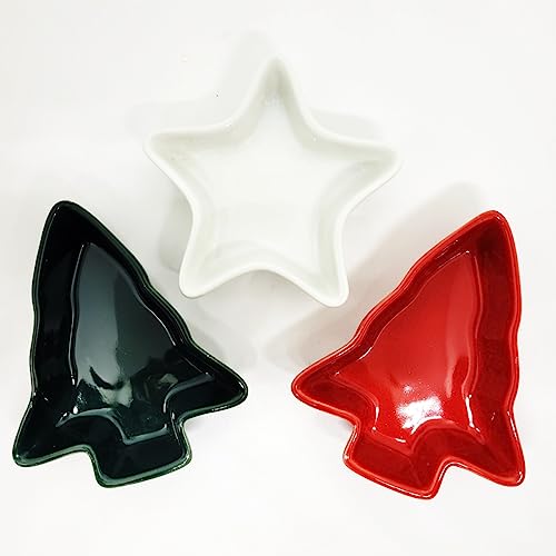 Petisqueira Natalina Eco Bambu com 3 Bowls Cerâmica Estrela e Pinheiro de Natal