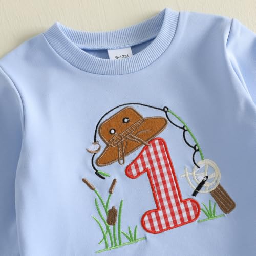 CREAIRY Baby Boy 1st Birthday Outfit Fishing Shirt Pants Fall Clothes Set (Blue, 6-12 Months) — view 5