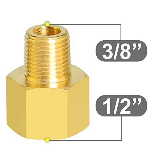 Gasher 15PCS Brass Pipe Fitting, Hex Bushing, Reducer Adapter, Reducing Hex Nipple 1/2 Inch NPT x 3/8 Inch NPT