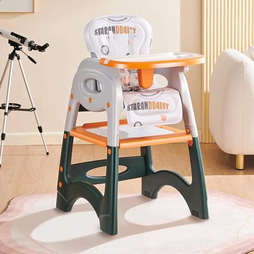 Image of StarAndDaisy 6-in-1 Baby High Chair | CAT Design Multifunctional Infant Feeding Chair | Chair & Table for Toddler | with Backrest & Plate Adjustment (Orange White)