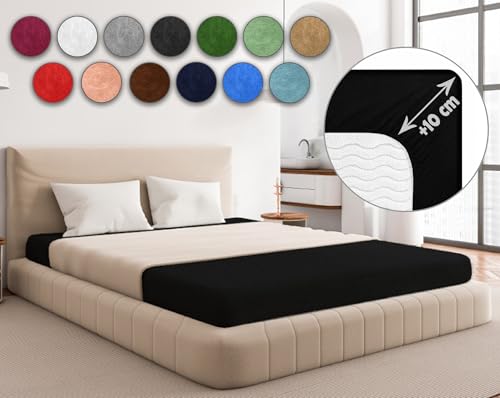 Sesto Senso Sábana Bajera Ajustable 140x200 Negro Rizo 100% Algodón Colores