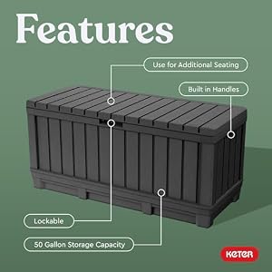 Keter Kentwood 92 Gallon Resin Deck Box-Organization and Storage for Patio Furniture Outdoor Cushions, Throw Pillows, Garden Tools and Pool Floats, Dark Grey Keter Kentwood 92 Gallon Resin Deck Box Organization and Storage for Patio Furniture Outdoor Cushions Throw Pillows Garden Tools and Pool Floats Dark Grey
