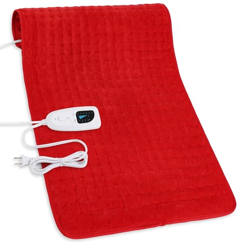 Image of Deepsoon Heating Pad,Electric Heating Pads for Back,Neck,Moist Heating Pad for Abdomen Shoulder Knee Legs,Dry /Moist Heat&Auto Shut Off,Mother's Day Birthday for Men and Women,Red,33x17 Inch