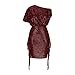 One Shoulder Sequin Dress for Women Sparkly Bodycon Cocktail Knot Party Dresses Ruched Fashion Formal Evening Gowns S-2XL Wine
