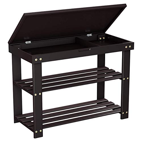 Zhuoyue Bamboo Entryway Shoe Bench - 3 Tier Shoe Rack Shelf Stand Foyer Mudroom Hallway Bench with Storage for Entryway Organizer