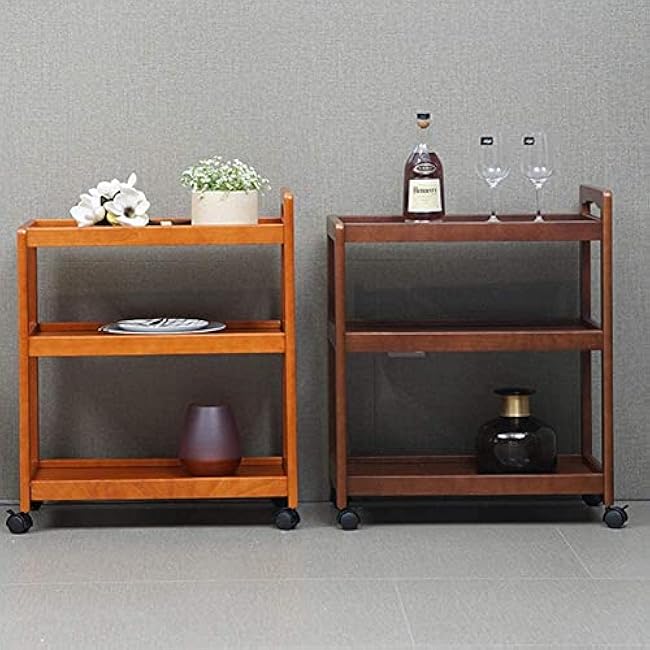 Solid Wood 3 Tier Utility Cart with Wheels for Home Kitchen Rustic Rolling Storage Shelves for Wine Tea Dining Heavy Duty Bathroom Garage Island Trolley(A-1)-nenNogmp