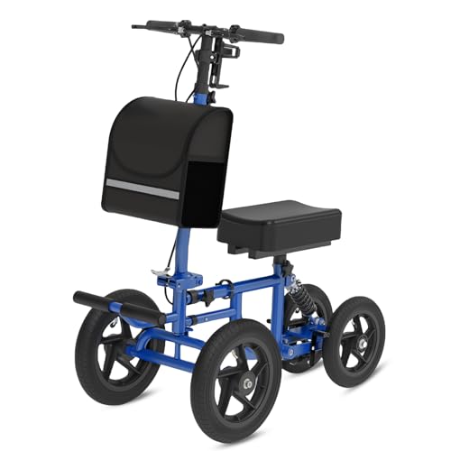 Fvzzin All Terrain Knee Scooter for Adults, Foldable Rolling Knee Scooter with DIY Stickers & Shock Absorber, Steerable Knee Walker for Broken Foot, Ankle Injuries & Surgery, Better Crutch Alternative