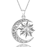 AeraVida Celtic Crescent Moon and Sun Eclipse .925 Sterling Silver Necklace