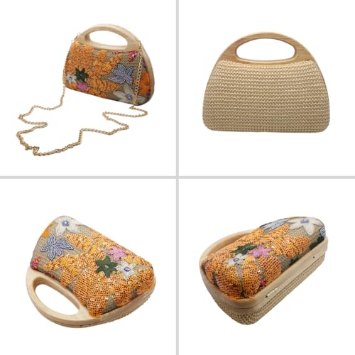 Image of UMREN Straw Clutch Handbags Women Beach Crossbody Hand-woven Summer Purse Wallet Top handle Evening Bag for Wedding Party