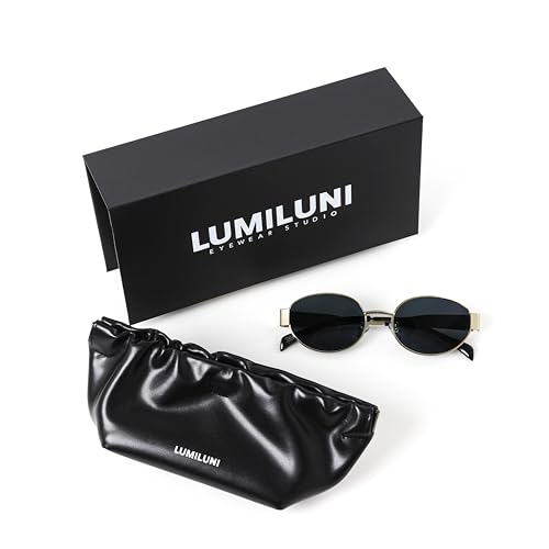 Korean Trendy Alternative Fit Retro Oval Women Sunglasses Minimalist Style Low Bridge UV400 Protection, Gold/Grey Lens (Premium Vegan Leather Case Included)2