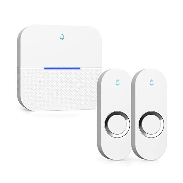 AIDA Lighted Wireless Doorbell, Home Waterproof Doorbell 1,000ft Range, 5 Volume Levels with 58 Doorbell Chimes & LED Flash (White, Doorbell with 2 Buttons & 1 Receiver)