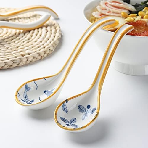 Cucchiaio da minestra asiatico in ceramica cinese Set di 4 cucchiai da zuppa ramen in porcellana cucchiai da tavola per antipasto di cereali Pho Miso gnocchi (stile 3)