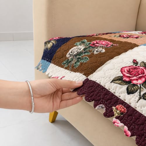 Image of Homerz Premium Printed Quilted Velvet Sofa Slip Cover Protector with Tassels, Sofa Mat, Exact Size, Antislip Cover (Milan, 1 Seater, Half)