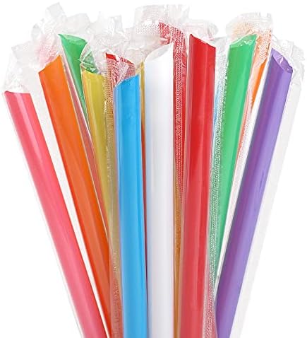 MYJIE 100 Pcs Jumbo Smoothie Straws Boba Straws,Individually Wrapped Multi Colors Disposable Plastic Large Wide-mouthed Milkshake Bubble Tea Drinking Straw(0.43" Diameter and 9.45" long)