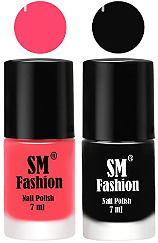 Image of Long Lasting Nail Polish | Nail Paint Combo 7 ml Each) - Set of 2 Pink-Black