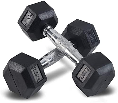 Dumbbell 8 kg - Hexagon - Zwart - Rubber - Set van 2