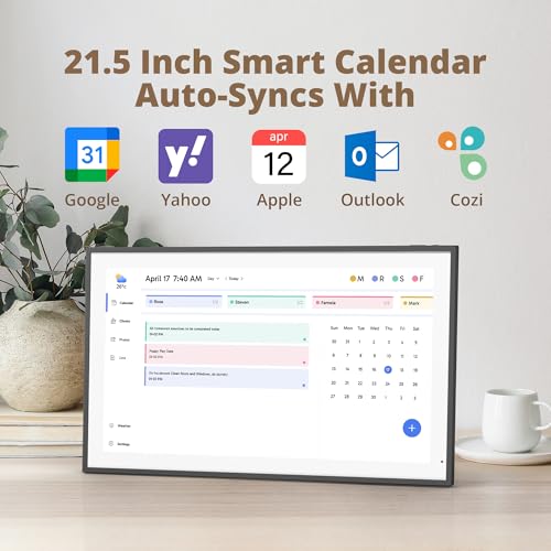 Image of Dragon Touch 21.5 inch Digital Calendar Chore Chart - 1080P Full HD Interactive Touchscreen, Smart Family Planner, Hearth Display Digital Calendar Wall & Desk Mountable for Seamless Scheduling Black